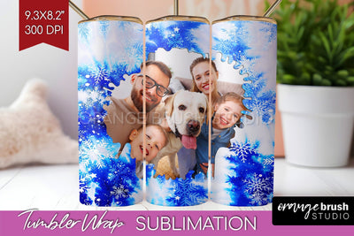 Winter Photo Frame Tumbler Wrap - Tie Dye Background Sublimation OrangeBrushStudio 