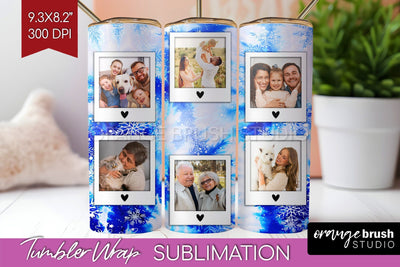 Winter Photo Frame Tumbler Wrap - Tie Dye Background Sublimation OrangeBrushStudio 