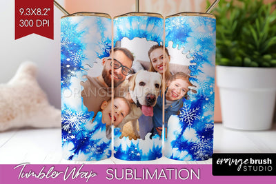 Winter Photo Frame Tumbler Wrap - Tie Dye Background Sublimation OrangeBrushStudio 