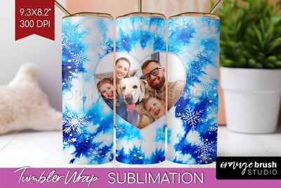 Winter Photo Frame Tumbler Wrap - Tie Dye Background Sublimation OrangeBrushStudio 