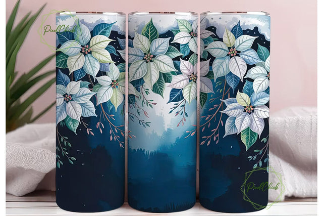 Winter Poinsettia 20oz Tumbler Wrap Sublimation PixelChick 