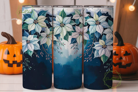 Winter Poinsettia 20oz Tumbler Wrap Sublimation PixelChick 