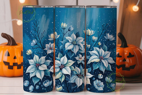 Winter Poinsettia 20oz Tumbler Wrap Sublimation PixelChick 