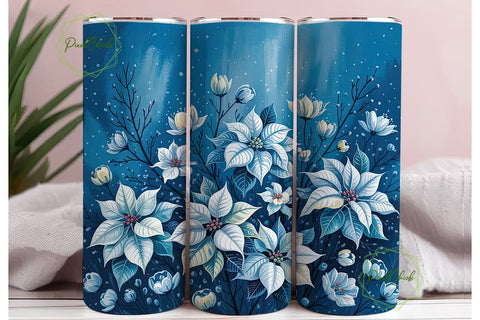 Winter Poinsettia 20oz Tumbler Wrap Sublimation PixelChick 