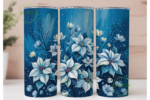 Winter Poinsettia 20oz Tumbler Wrap Sublimation PixelChick 