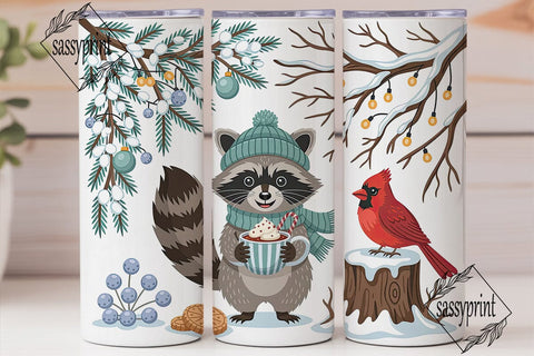 Winter Raccoon Cardinal 20oz Tumbler Sublimation sassyprint 