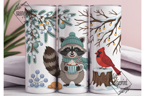Winter Raccoon Cardinal 20oz Tumbler Sublimation sassyprint 