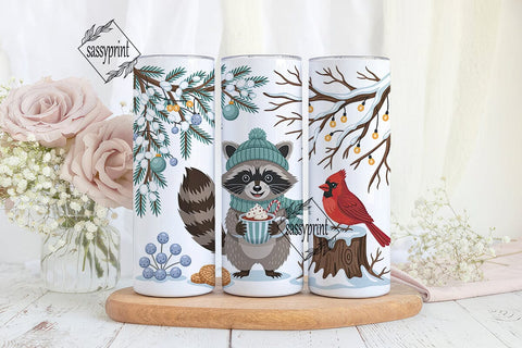 Winter Raccoon Cardinal 20oz Tumbler Sublimation sassyprint 
