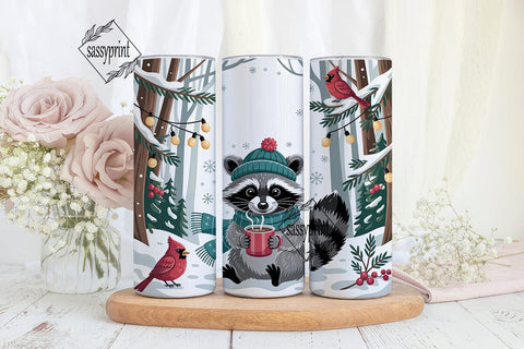 Winter Raccoon Cardinal 20oz Tumbler Sublimation sassyprint 