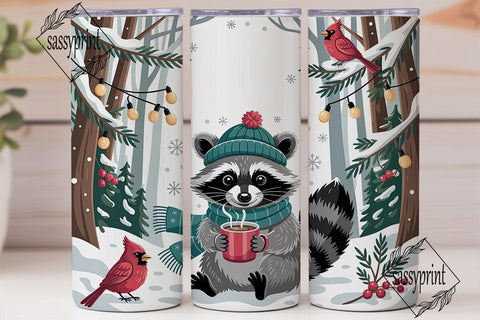 Winter Raccoon Cardinal 20oz Tumbler Sublimation sassyprint 
