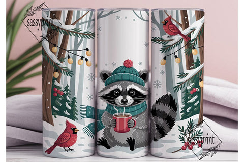 Winter Raccoon Cardinal 20oz Tumbler Sublimation sassyprint 