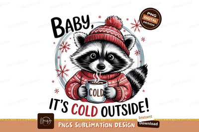 Winter Raccoon Holding Hot Drink Sublimation Png Sublimation Designangry 