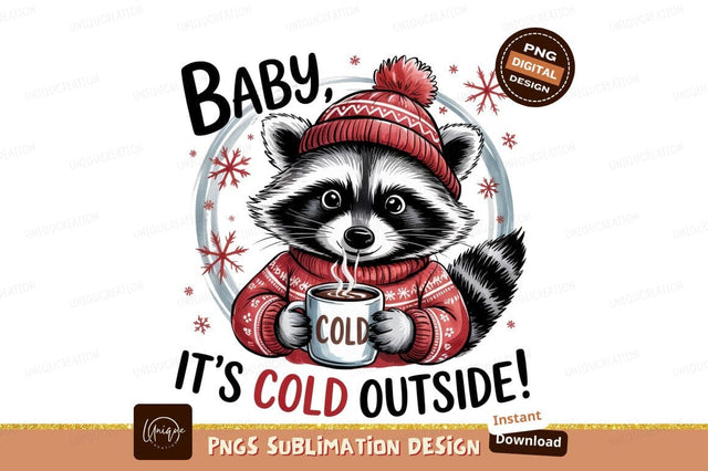 Winter Raccoon Holding Hot Drink Sublimation Png Sublimation Designangry 