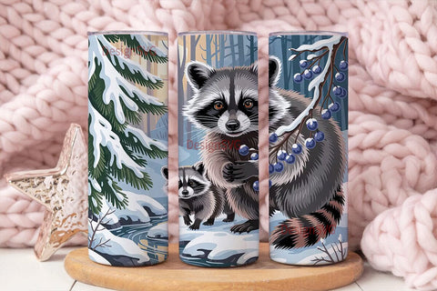 Winter Raccoons 20oz Tumbler Wrap Sublimation DesignSVG 