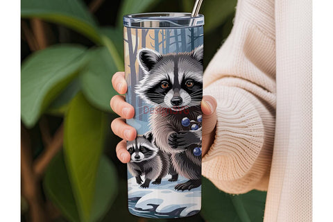 Winter Raccoons 20oz Tumbler Wrap Sublimation DesignSVG 