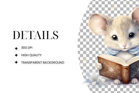 Winter Reading Cute Mouse Clipart PNG SVG BijouBay 