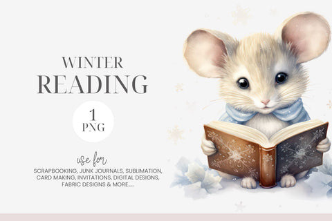 Winter Reading Cute Mouse Clipart PNG SVG BijouBay 