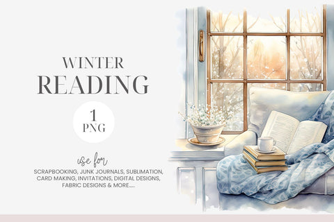 Winter Reading Watercolor Bookworm PNG Sublimation BijouBay 