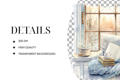 Winter Reading Watercolor Bookworm PNG Sublimation BijouBay 