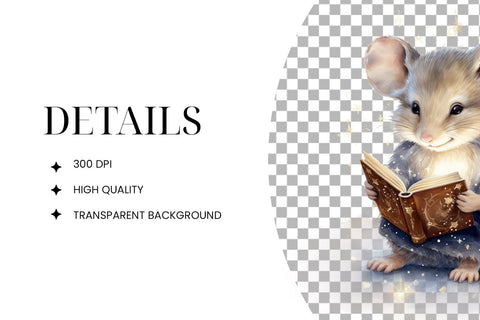 Winter Reading Watercolor Mouse PNG Sublimation BijouBay 