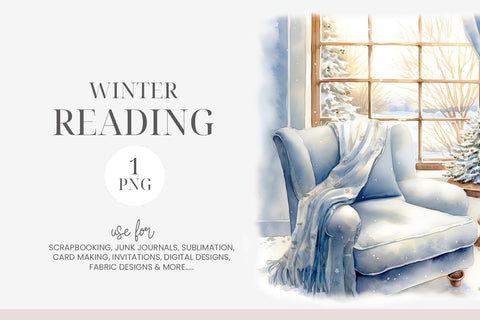 Winter Reading Watercolor Window Scene PNG Sublimation BijouBay 