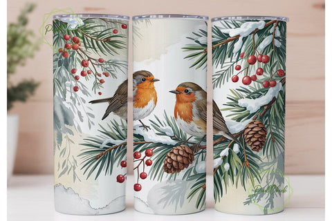 Winter Robins 20oz Tumbler Wrap Sublimation PixelChick 
