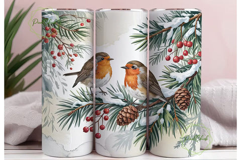 Winter Robins 20oz Tumbler Wrap Sublimation PixelChick 
