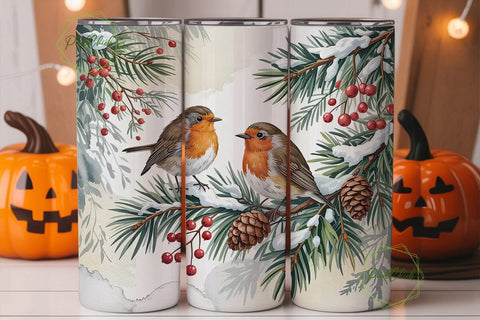 Winter Robins 20oz Tumbler Wrap Sublimation PixelChick 