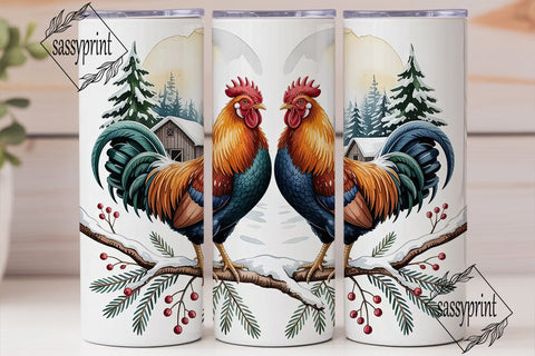Winter Roosters 20oz Tumbler Wrap Sublimation sassyprint 
