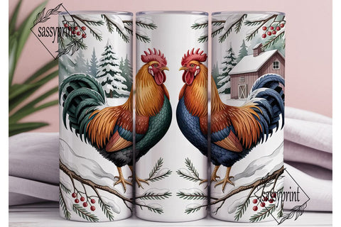 Winter Roosters 20oz Tumbler Wrap Sublimation sassyprint 