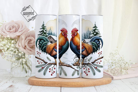 Winter Roosters 20oz Tumbler Wrap Sublimation sassyprint 