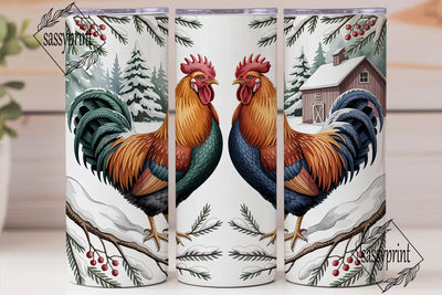 Winter Roosters 20oz Tumbler Wrap Sublimation sassyprint 