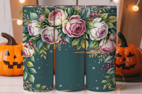 Winter Rose Floral Tumbler Wrap Sublimation PixelChick 