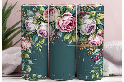 Winter Rose Floral Tumbler Wrap Sublimation PixelChick 