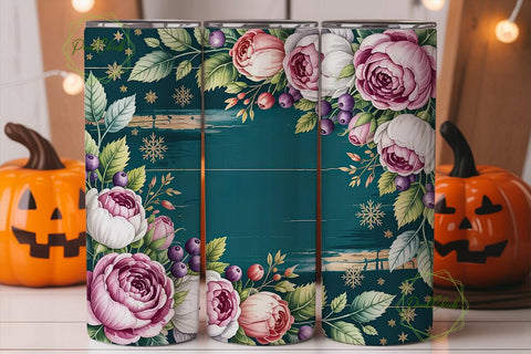 Winter Rose Floral Tumbler Wrap Sublimation PixelChick 