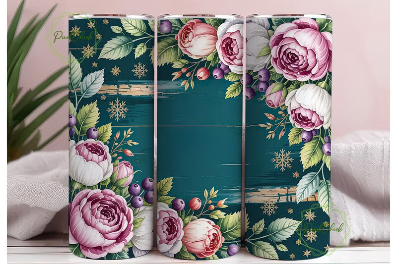 Winter Rose Floral Tumbler Wrap Sublimation PixelChick 