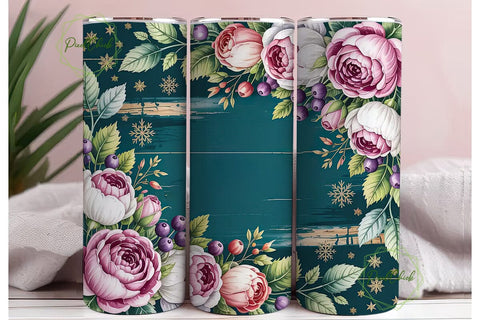 Winter Rose Floral Tumbler Wrap Sublimation PixelChick 