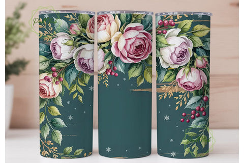 Winter Rose Floral Tumbler Wrap Sublimation PixelChick 