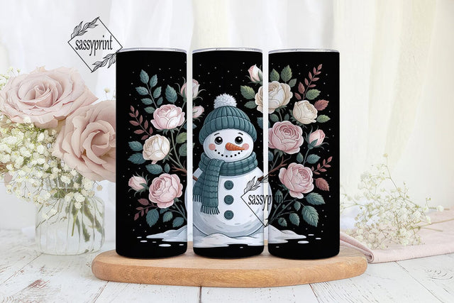Winter Rose Snowman Tumbler Wrap Sublimation sassyprint 