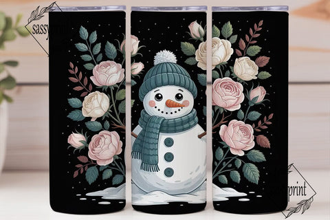 Winter Rose Snowman Tumbler Wrap Sublimation sassyprint 