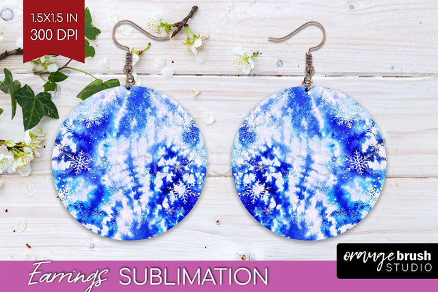 Winter Round Earrings Sublimation - Tie Dye Earrings Sublimation OrangeBrushStudio 
