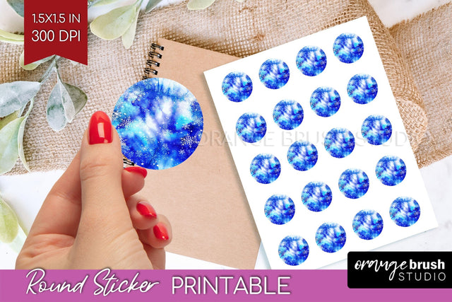 Winter Round Sticker - Tie Dye Printable Stickers Sublimation OrangeBrushStudio 