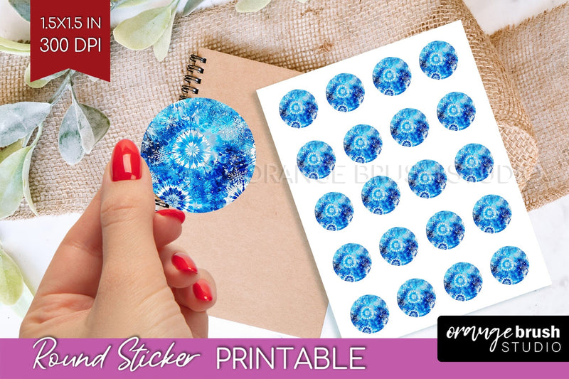 Winter Round Sticker - Tie Dye Printable Stickers Sublimation OrangeBrushStudio 