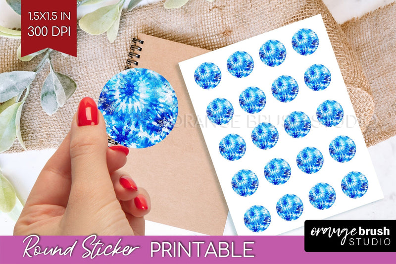 Winter Round Sticker - Tie Dye Printable Stickers Sublimation OrangeBrushStudio 