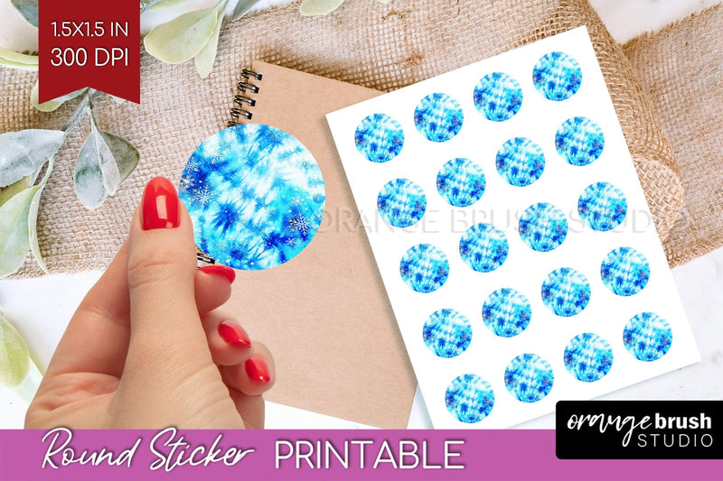 Winter Round Sticker - Tie Dye Printable Stickers Sublimation OrangeBrushStudio 