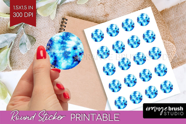 Winter Round Sticker - Tie Dye Printable Stickers Sublimation OrangeBrushStudio 