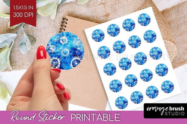 Winter Round Sticker - Tie Dye Printable Stickers Sublimation OrangeBrushStudio 