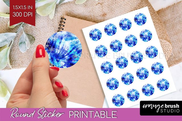 Winter Round Sticker - Tie Dye Printable Stickers Sublimation OrangeBrushStudio 