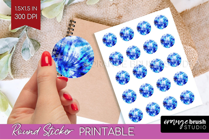 Winter Round Sticker - Tie Dye Printable Stickers Sublimation OrangeBrushStudio 