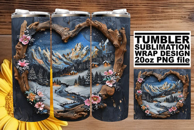 Winter Scene 3D Heart Frame Tumbler Wrap for Sublimation Sublimation afrosvg 